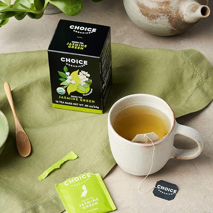Choice Organic Teas Green Tea and Herbal Tea Variety Pack Sampler - Includes Japanese Green, Jasmine Green, White Elderflower - Compostable - 48 Organic Tea Bags (Pack of 3)