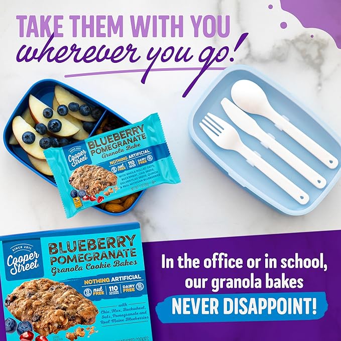 Cooper Street Granola Bakes - Breakfast Chewy Healthy Granola Bars | Blueberry Pomegranate Flavor | Individually Wrapped Healthy Breakfast Bars | 6 oz | 3 Pack