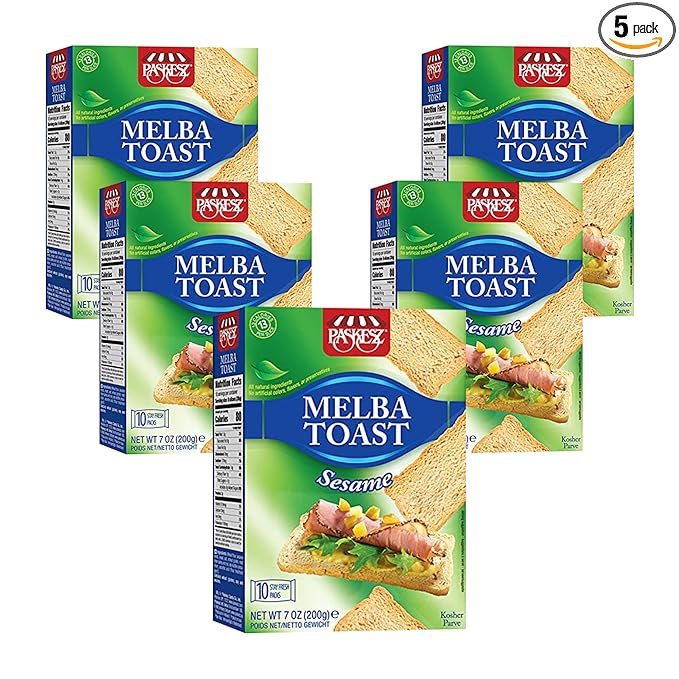 Only Kosher Candy Melba Toast Flatbread Crackers Classic Sesame Kosher Parve with No Artificial Flavor, Fresh Natural Ingredients, Kosher Certified Delicious Snack Crackers (Pack of 5)