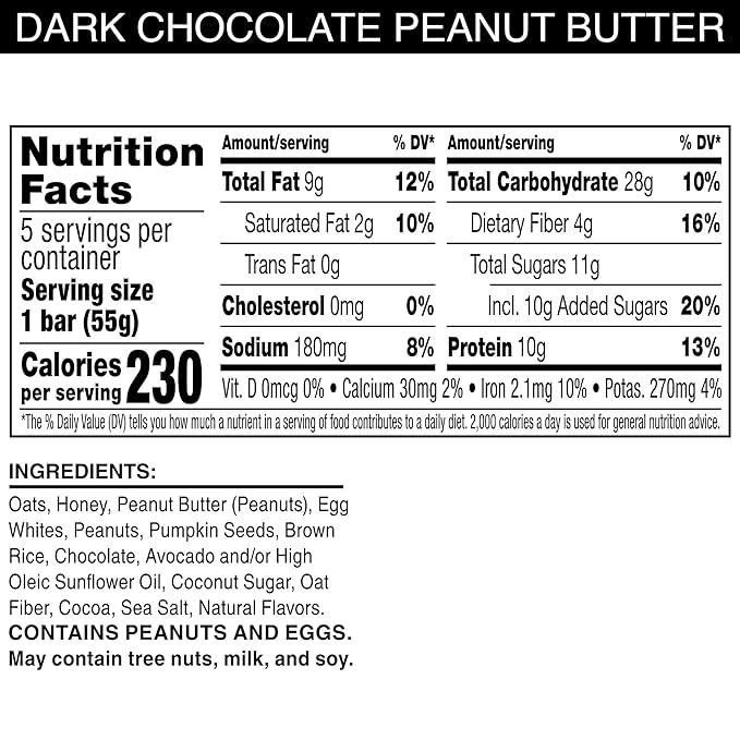 RXBAR Nut Butter and Oat Protein Bars, Protein Snacks, Snack Bars, Dark Chocolate Peanut Butter (6 Boxes, 30 Bars)