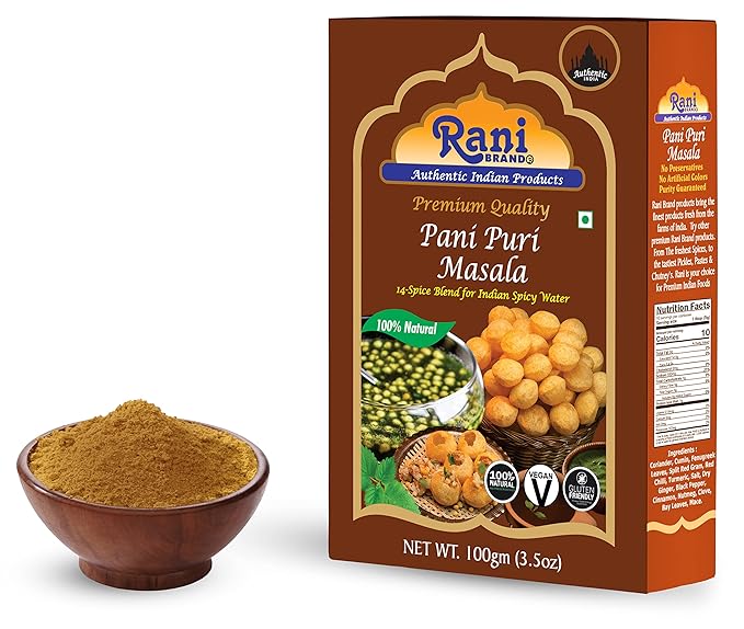 Rani Pani Puri Masala (14-Spice Blend for Indian Spicy Water) 3.5oz (100g) ~ All Natural | Vegan | No Colors | Gluten Friendly | NON-GMO | Indian Origin, gol gappa