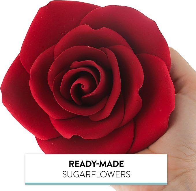 Global Sugar Art Rose Sugar Cake Flowers Jumbo 5 inch Deep Red, 1 Count by Chef Alan Tetreault