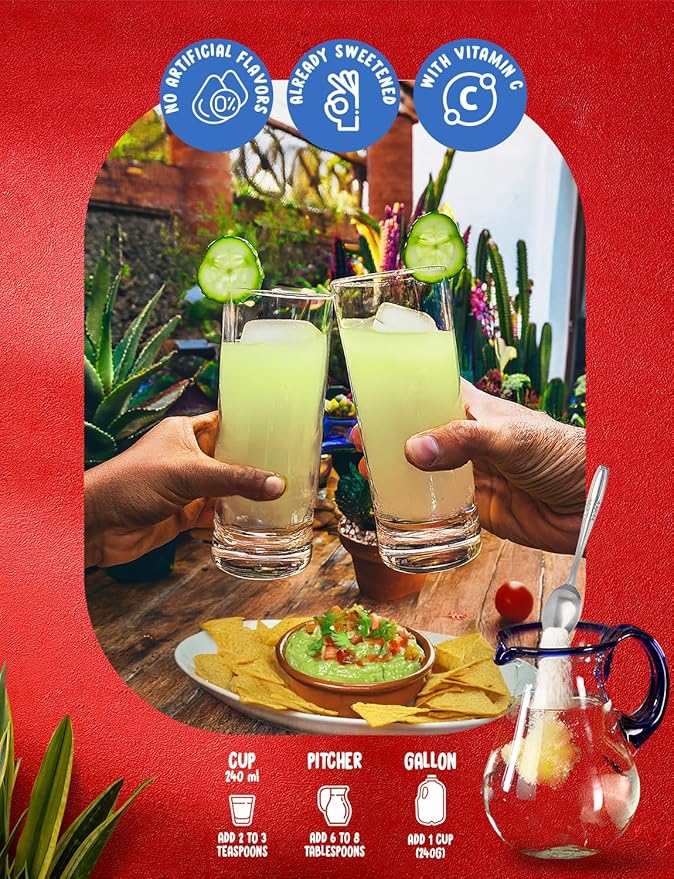 Klass Aguas Frescas | Drink Mix Cucumber Limeade | Flavors From Natural Sources, No Artificial Flavors, With Vitamin C (Makes 7 to 9 Quarts) 14.1 Oz Family Pack (4-Pack)