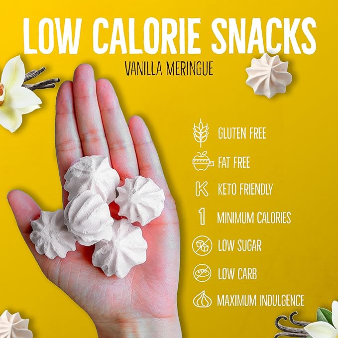Don't Worry Low Calorie Meringue Cookies - 4 Pack - Capuccino and Cookies & Cream, Just 1 Calorie per Piece | Low Sugar Candy, Gluten Free, Protein Snacks | Keto Friendly and Healthy Snacks for Adults