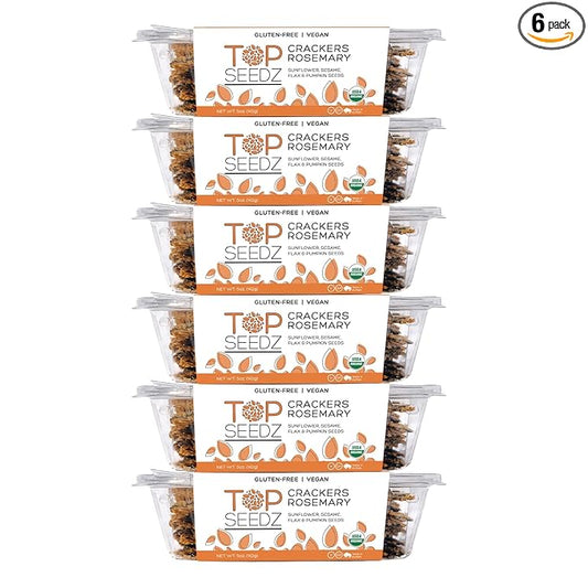 Top Seedz Certified Organic Gluten Free Rosemary Seed Crackers | 6-Pack | 5 Ounces | Healthy Vegan Crackers with Plant Based Protein | Made of Sunflower, Flax, Sesame and Pumpkin Seed