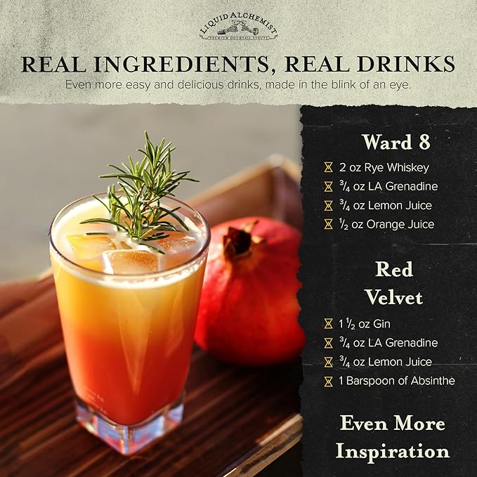 Liquid Alchemist Grenadine Syrup for Cocktails - Real Ingredients Make our Pomegranate Syrup the Perfect Shirley Temple Mix - Our Small Batch Grenadine is Non-GMO, Gluten Free & Vegan (12.7 oz)