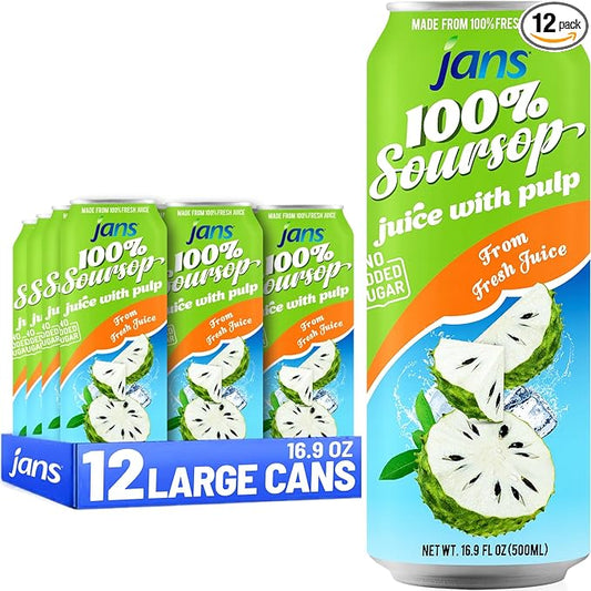 Soursop Juice with Pulp (Guanabana), 16.9 oz (Pack of 12) JANS | 100% Pure Soursop Graviola | NO