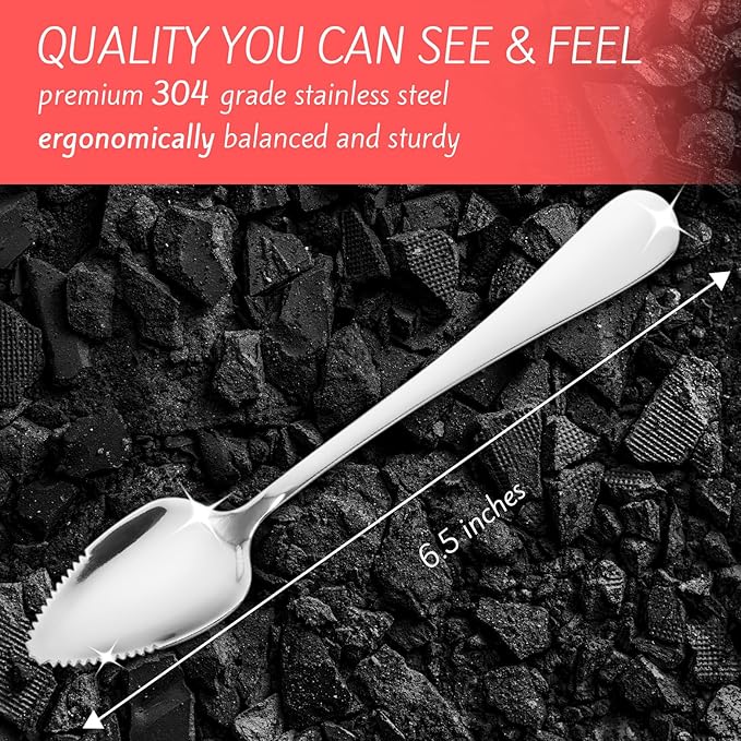 Grapefruit Spoons ??Serrated Edge Stainless Steel Spoons to Easily Cut Citrus Fruits like Grapefruit, Oranges & Kiwi ??Polished Finish, Dishwasher Safe - 2 Pack