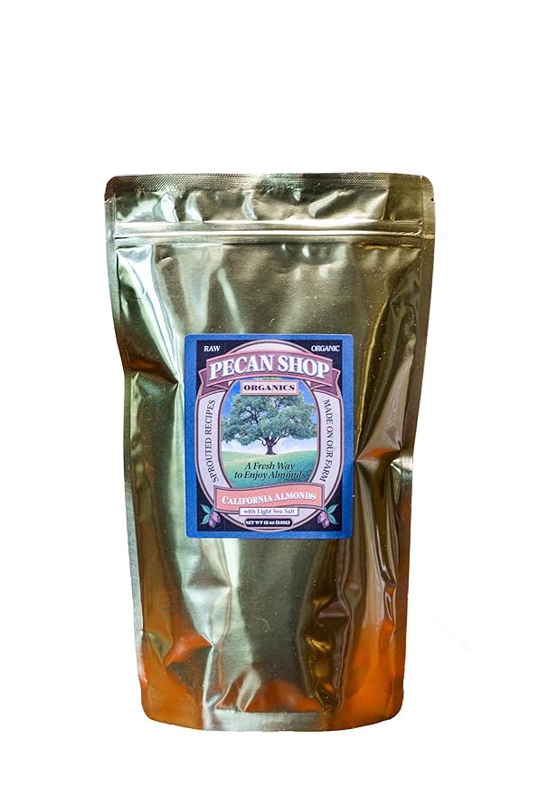 Pecan Shop Sprouted Raw Organic California Almonds 12 oz - Light Sea Salt Family Recipe Crispy