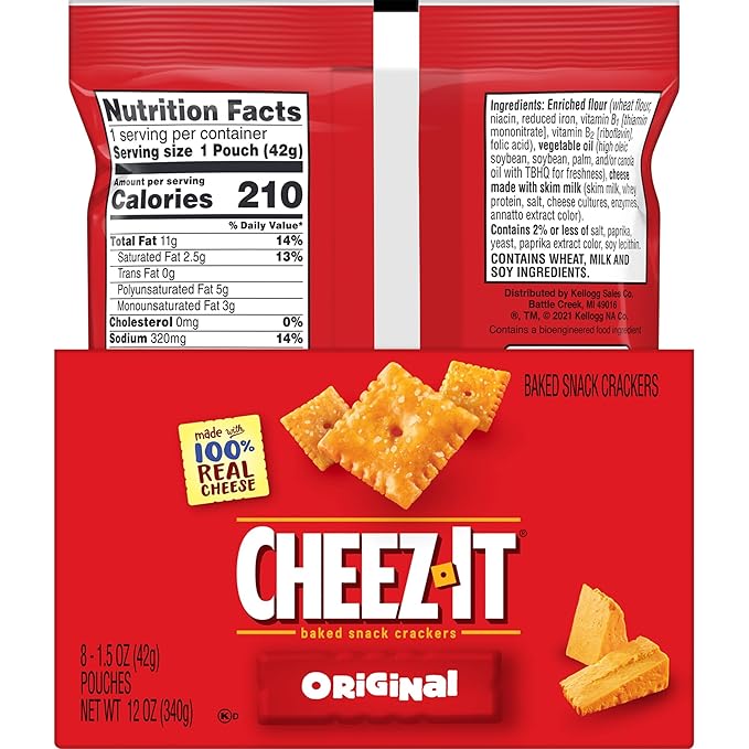 Cheez-It Cheese Crackers, Baked Snack Crackers, Lunch Snacks, Original (48 Pouches)