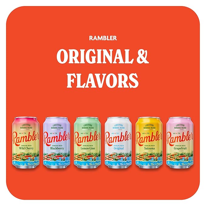 AUTX RAMBLER Sparkling Water, Texas Limestone Mineral Blend, Blackberry Flavor, 12-Ounce Cans, 12-Pack