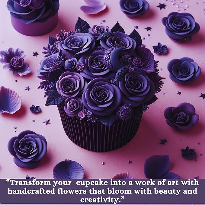 Confect Edible Flower | Edible Flower for cake decorations | Edible Flower Toppers | | Cupcakes & Doughnut Edible Toppers | True Purple Sugar Flower- Vegan, Gluten-Free, Soy-Free, Dairy-Free, Palm Oil-Free -Pack of 12