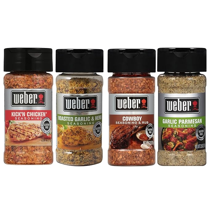 Weber Classic Grilling Spice Set with Roasted Garlic & Herb, Kick'n Chicken, Cowboy, and Garlic Parmesan Seasonings