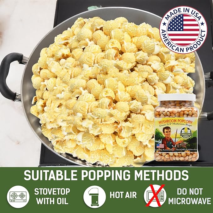 Princeton Popcorn Mushroom Hulless Popcorn Kernels ??Easy-Eating, Ball Shaped Tender Popping Corn, Non-GMO Popcorn Kernels, No Hulls, Farmer Direct, Microwave Air Popper or Stovetop 6-Pack 1lb Tubs 96oz
