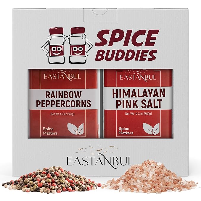 Salt and Pepper for Grinder Refill, Rainbow Peppercorns Whole 4.9oz + Pink Himalayan Salt 12.3oz, Rainbow Peppercorns for Grinder Refill, Natural Himalayan Pink, Spice Buddies Series