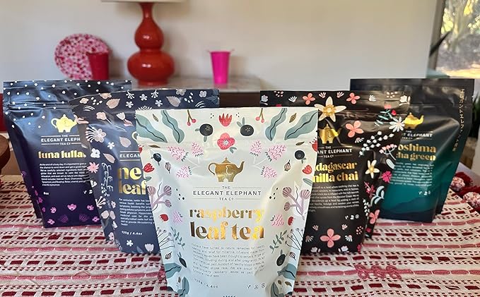 Raspberry Leaf Tea, Loose Leaf Herbal Tea ??Supports Pregnancy & Labor Prep, Natural Menstrual Pain Relief ??Women's Health ??4.4 oz Resealable Bag (Makes 50 Cups) ??The Elegant Elephant