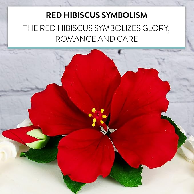 Global Sugar Art Hibiscus Sugar Cake Flowers Spray, Red Hawaiian Cake Flower Large, 1 Count by Chef Alan Tetreault