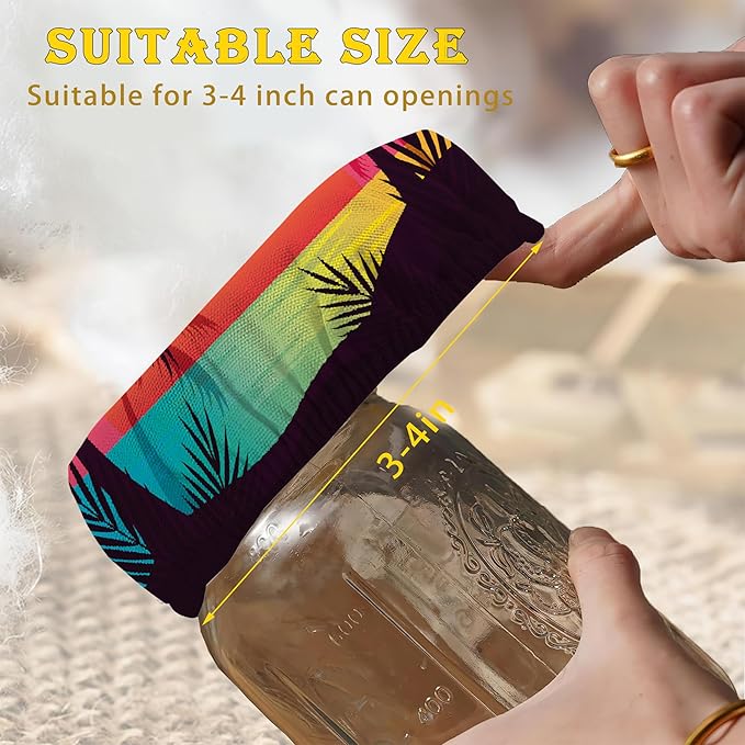 Tropical Palm Cloth Covers for Sourdough Starter Jars, Tree Sunset Heat Preservation to Increase Fermentation for Bread Sewn Cloth Cover for Sourdough Starterç«? Packç«?,<div>