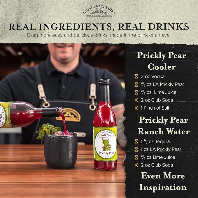 Liquid Alchemist Prickly Pear Syrup for Cocktails - Real Ingredients Make our Mixer Perfect for a Summer Cocktail and Margarita Mix - Vegan & Non-GMO (25.4 oz)