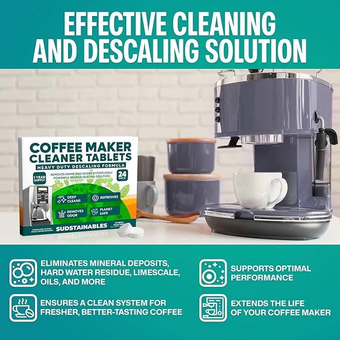 Coffee Maker Cleaner Tablets ??Descaling & Cleaning Solution for Coffee Makers, Pot, Espresso Machines ??Compatible with Breville, Miele, Keurig, DeLonghi, Nespresso & More ??Removes Stains & Oils