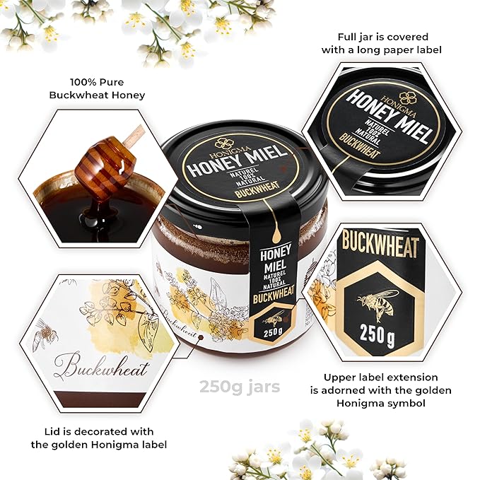HONIGMA® Raw Buckwheat Honey | Exquisite Taste | 100% Pure | Unpasteurized | Unfiltered | Partially crystallized | 250g/8.8oz