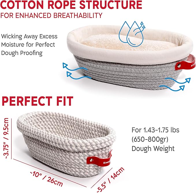 Sourdough Starter Kit (24oz Jar, 2xOval Baskets, Gray Bread Lame)