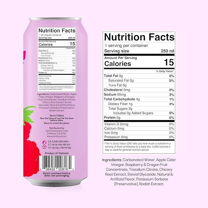 Jans Sparkling Prebiotic Soda Beverage ??Dragonfruit & Raspberry 8.4 Fl Oz (24-Pack) ??Low Calorie, NO Added Sugar, Non-GMO Sparkling Fruit Beverage, Gut Health Support