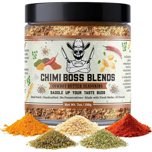 Chimi Boss Blends Cowboy Butter Seasoning, 7oz ??Garlic Herb Butter Dry Rub for Grilling, Smoking & BBQ ??Gourmet Small-Batch Spice Blend for Steak, Chicken, Seafood & Vegetables ??Made in USA