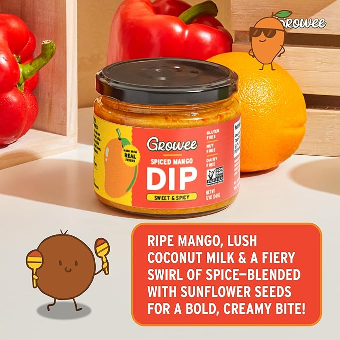 Growee Vegan Mango Dip ??Chutney Style ??Gluten-Free, Nut-Free, Queso Alternative ??Dairy-Free Hummus Substitute & Creamy Salad Dressing ??Plant-Based & Non-GMO ??Spiced Mango Flavor (2 Pack)