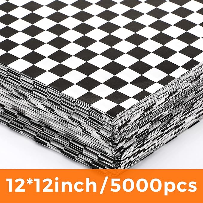 Sieral 5000 Sheets Sandwich Wrap Sheet 12 x 12 Inch Wax Paper Bulk Fast Food Basket Liners Disposable Parchment Paper Grease Resistant for Party Restaurant Wrapping(Black, White)
