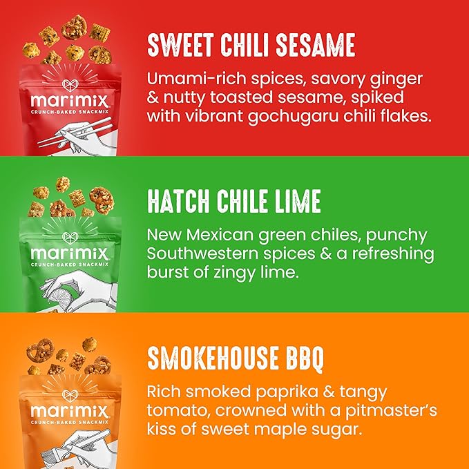Marimix Snack Mix | 6 Flavor Variety Pack | Crunch Baked Sweet & Salty Savory Plant Based Naturally Gluten Free Whole Grain Fiber Charcuterie Pretzel Trail Party Mix | No Artificial Ingredients