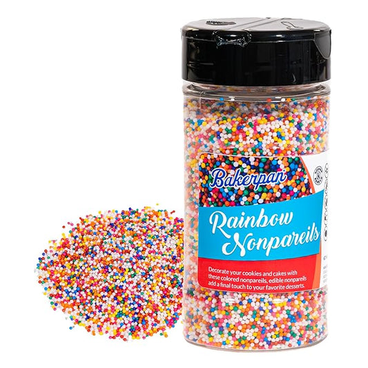 Bakerpan Rainbow Nonpareils Sprinkles - 7 Ounces Rainbow Sprinkles for Cake Decorating - Edible Nonpareils for Cupcakes, Ice Cream, Cake Decorations (Made in USA)