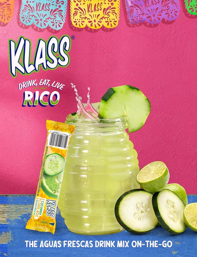 Klass Aguas Frescas | Drink Mix Variety Pack | Cucumber Limeade, Strawberry Watermelon, Hibiscus Berries & Pineapple Tangerine | Sugar Free On-The-Go Packets (40 Count Powder Stick Packs)