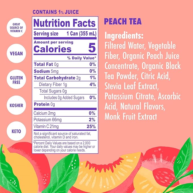 Swoon Peach Tea - Sugar Free, Low Carb, Paleo-Friendly, Gluten Free - Flavored Keto Drinks Made with Organic Black Tea & Sweetened by Monk Fruit and Stevia (Pack of 12)