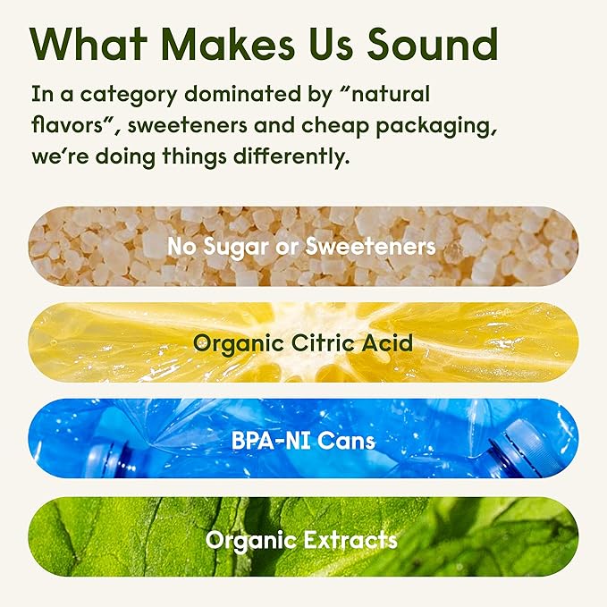 Sound Sparkling Water - Lemon w/Thyme & White Tea. Organic. Zero Calories. Zero Sugar. Non-GMO. Clean Caffeinated Seltzer Water. 12 Fl oz (Pack of 12)