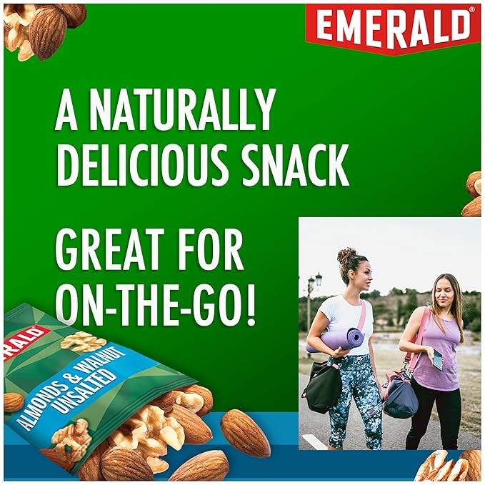 Emerald Nuts Unsalted Almonds and Walnuts 7 Ct (1-Pack), 100-Calorie Individual Packs of Nut Blend, Kosher Certified, Non-GMO, Contains No Artificial Preservatives, Flavors or Synthetic Colors