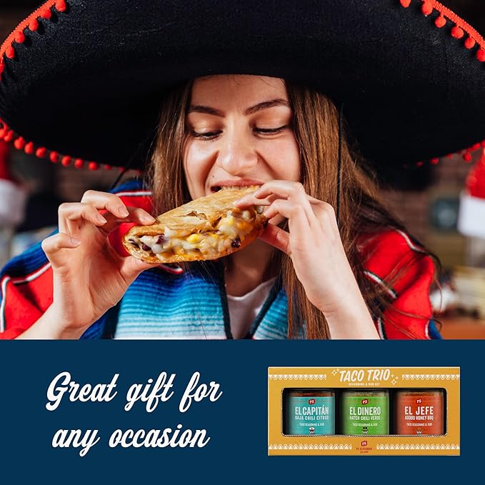 PS Seasoning Taco Box ??El Jefe, El Dinero, El Capitan - Complete Taco Tuesday Seasoning Kit & BBQ Dry Rub Variety Pack - Unique Mexican Seasoning Spice Blends for Tortillas, Fajitas, Burritos & more