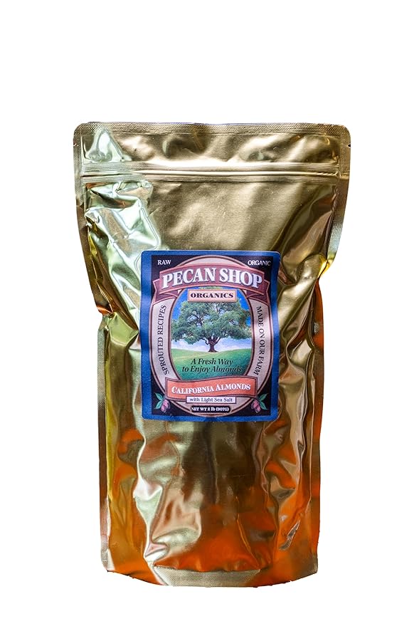 Pecan Shop Sprouted Raw Organic California Almonds 2 lbs - Light Sea Salt Family Recipe Crispy