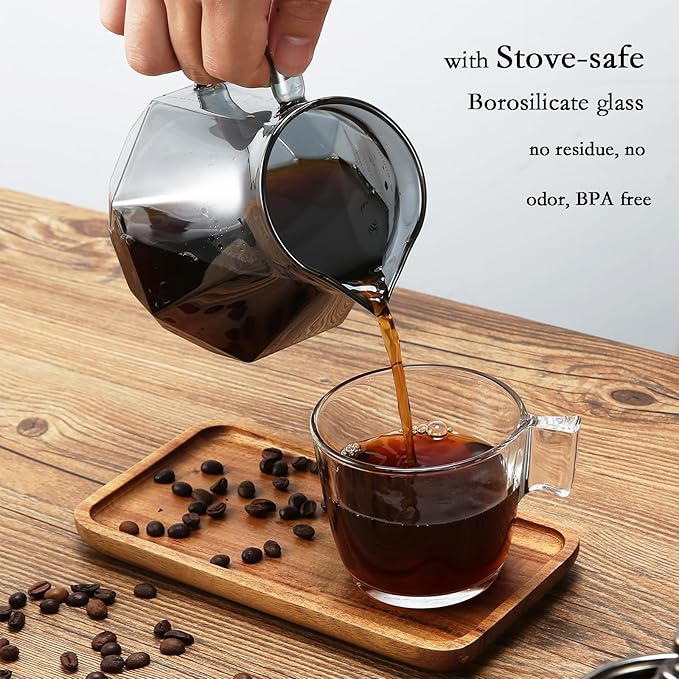 Pour Over Coffee Maker, 20 oz Borosilicate Glass Carafe with 100 pcs V60 Paper Filter, Walnut Handle & Glass Lid, Drip Coffee Maker for Home Caf챕 Restaurant Camping, 600 ml, Gray