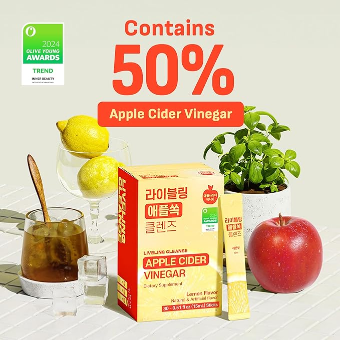 [Liveling] Apple Cider Vinegar Drink Stick ??Lemon Flavor | Supports Digestion, Daily Cleanse, Sugar-Free, Low-Calories, Portable On-The-Go Packets (30 sticks)