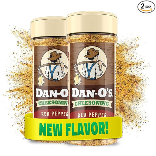 Dan-O's Red Pepper Cheesoning Seasoning, 2.6 oz Bottle, 2 Pack, Cheesy Seasoning for Pizza, Popcorn, Chicken and More, Sugar Free, Zero Calorie, Bold Parmesan Cheese Replacement for your Favorite Food