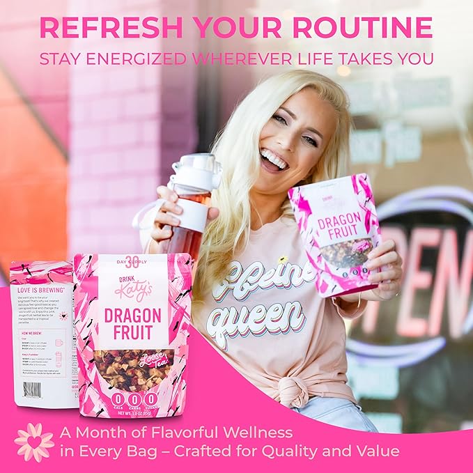 Katy?™s Dragonfruit Loose Leaf Tea | Hydrating & Fruity Herbal Tea | Hibiscus, Dragonfruit & Pineapple | Caffeine-Free Fruit Tea | 30+ Cups | Hot or Iced | Antioxidant-Rich | Woman-Owned | 3oz Pouch
