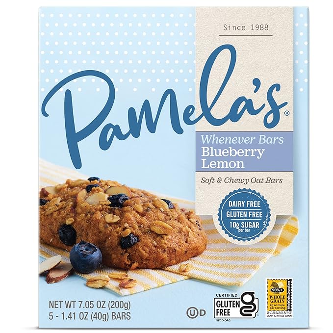 Pamela's Products Gluten Free Whenever Bars, Blueberry Lemon Box, 7.05 Oz, 30 Count, Pack of 6