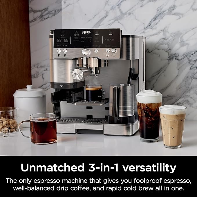Ninja | Espresso Machine and Drip Coffee Maker| Luxe Caf챕 Premier Series | Integrated Coffee Grinder, Milk Frother, Assisted Tamper & Built-In Espresso Accessory Storage | Stainless Steel | ES601