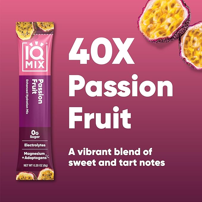 IQMIX Hydration Electrolyte Powder ??4-in-1 Formula for Hydration, Mental Clarity, Mood and Recovery ??Sugar-Free Drink Mix, Keto, Magnesium L-Threonate, Lion?™s Mane ??40 Count Passion Fruit