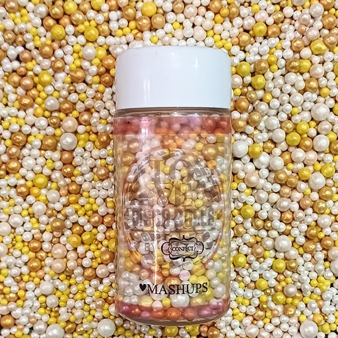 Confect Love Disco Balls Sprinkles Gold and White Edible Sprinkles Mix ??Decorative Sugar Pearls & Disco Balls for Cake, Cupcake, and Cookie Decorating ?밮egan, Gluten-Free, Nut-Free, Soy-Free, Dairy-Free, Palm Oil-Free ??4.2 oz
