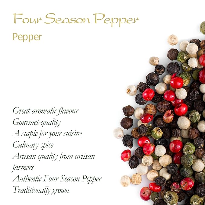 Four Peppercorn Rainbow Blend Organic - Pepper Blend For Grinder - Peppercorn Multi Colored Mix Gourmet Melange 4 Peppercorn Blend Rainbow Peppercons For Grinder Organic Peppercorn Melange
