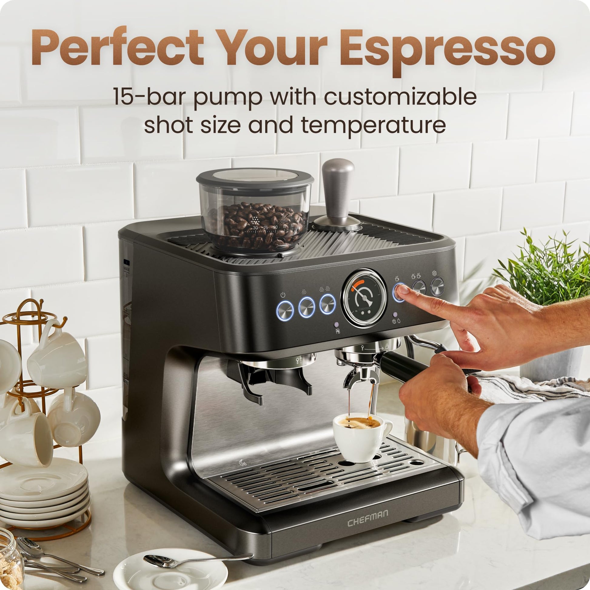 Chefman Crema Deluxe Espresso Machine with Double Boiler, Use Milk Frother and Brew Espresso