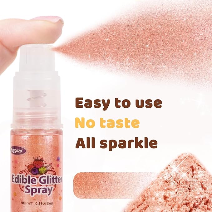 Shimmer Rose Gold Edible Glitter Spray, 5g Edible Glitter for Cocktails, Drinks, Luster Dust Edible for Cake Decorating, Baking, Chocolate, Strawberry, Food Grade