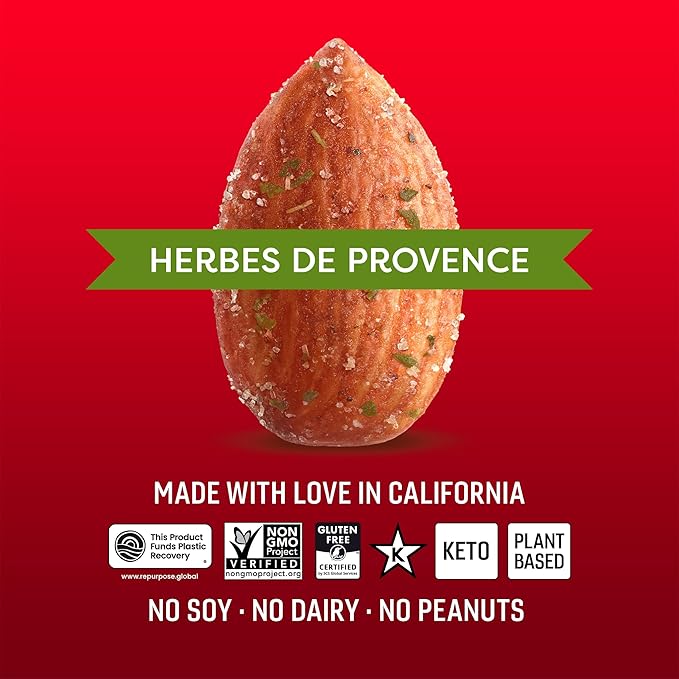 Octonuts Herbs de Provence Almonds – 12 Individually Wrapped Snack Packs (1oz Each), Healthy Snacks for Adults and Kids, Non-GMO, Keto and Gluten-Free, Roasted in Cold Pressed Olive Oil